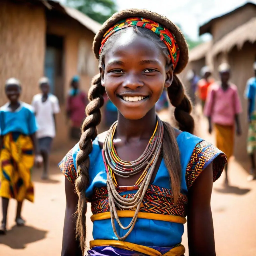 a young girl with braids and a smile on her face