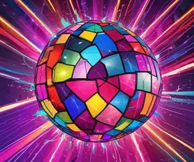 a disco ball with colorful lights in the background