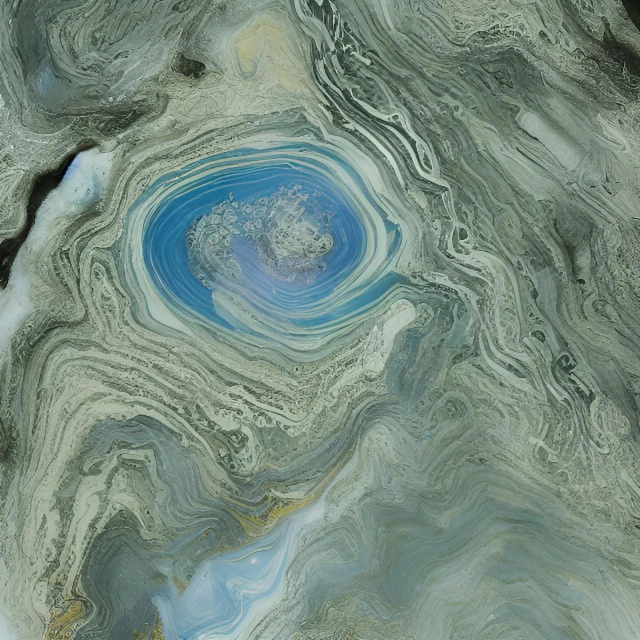 a painting of a blue and green swirl