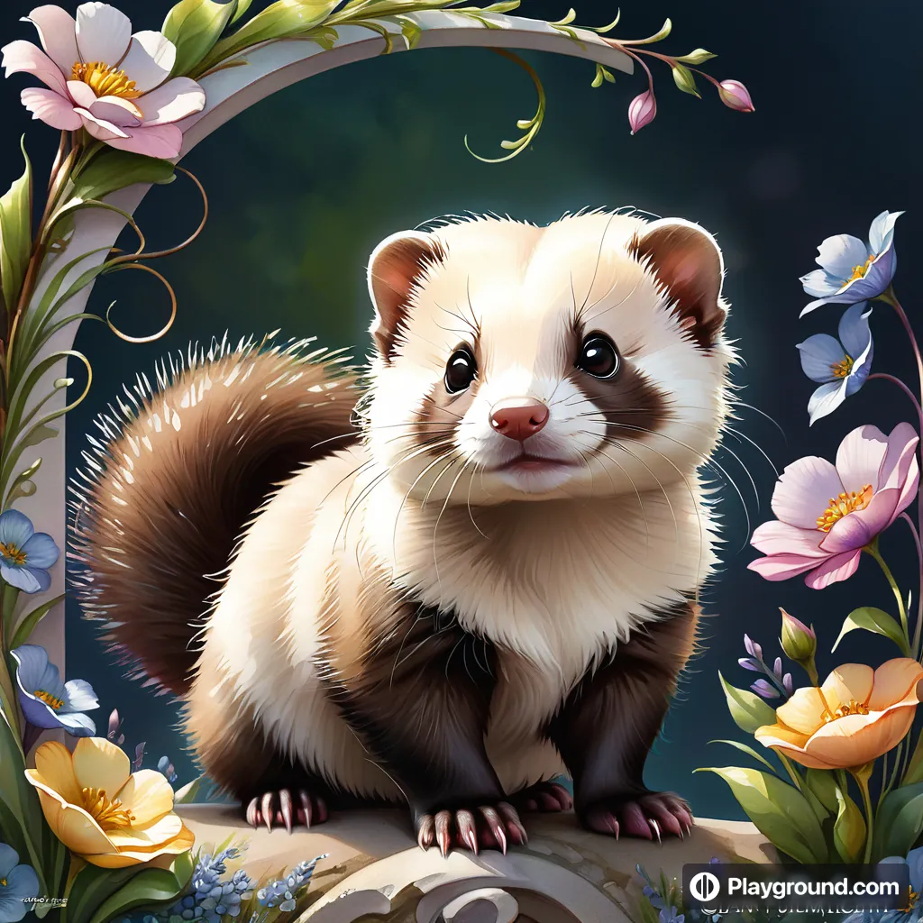 a painting of a ferret sitting on a rock