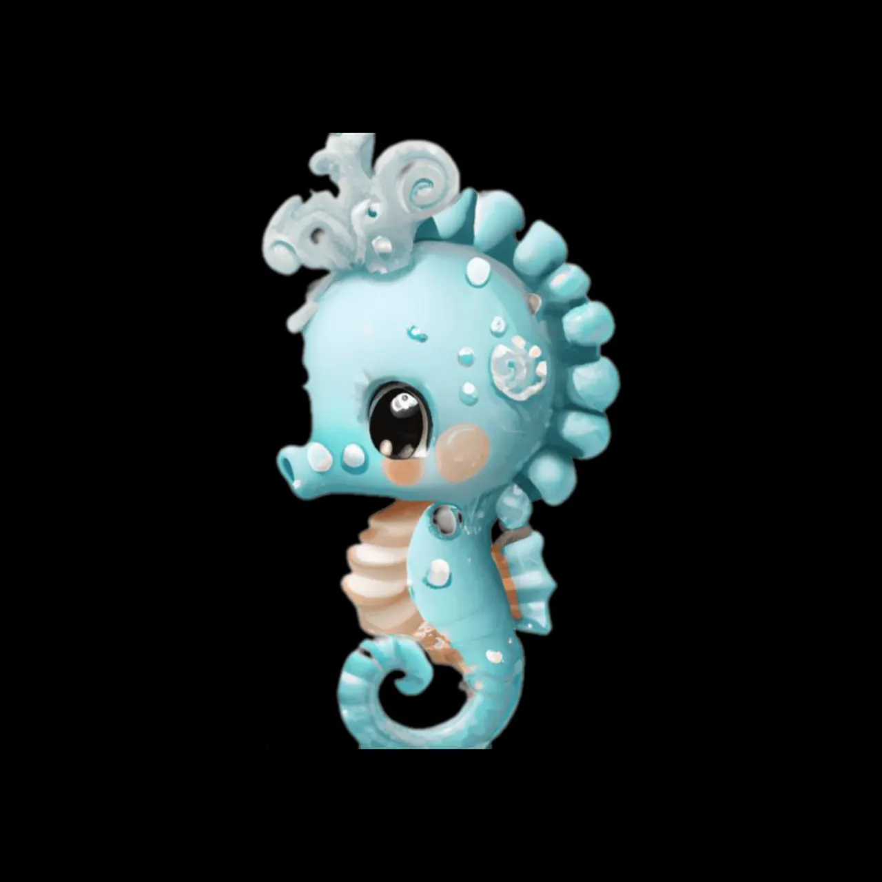 a blue toy with a seahorse on it's head