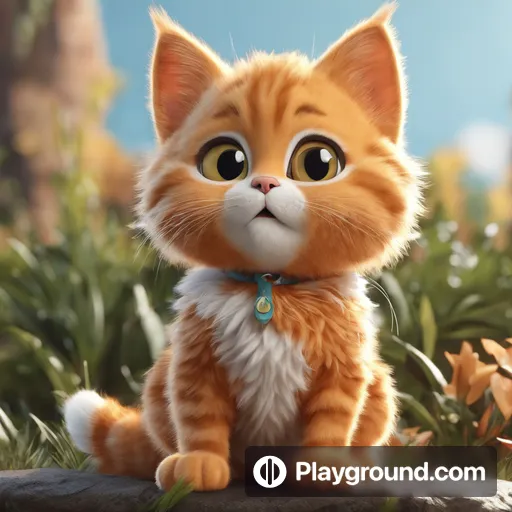 a cartoon cat with big eyes sitting in the grass