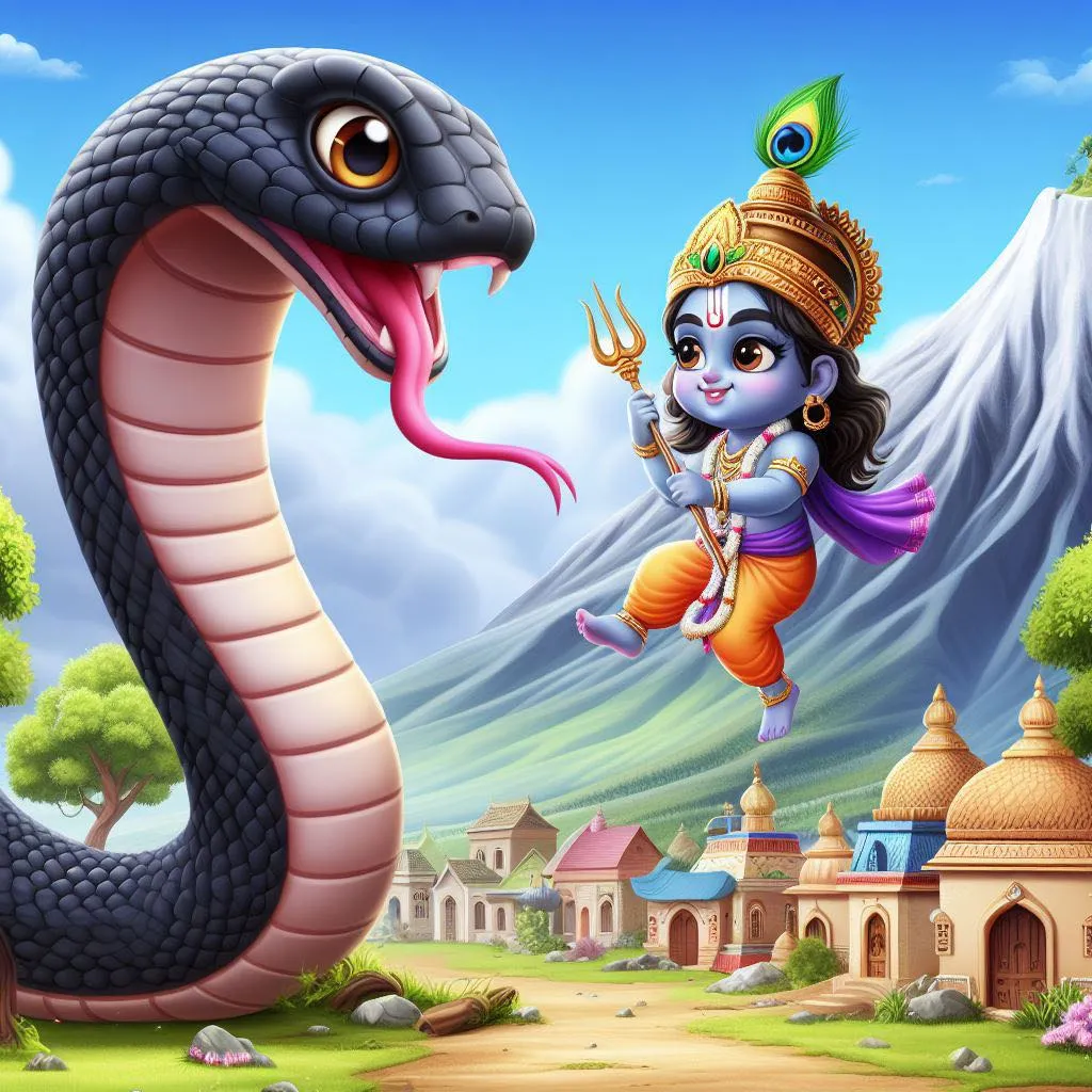 a painting of a snake and a krishna