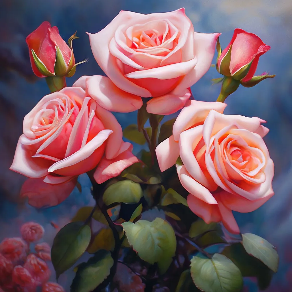 a painting of a bouquet of pink roses