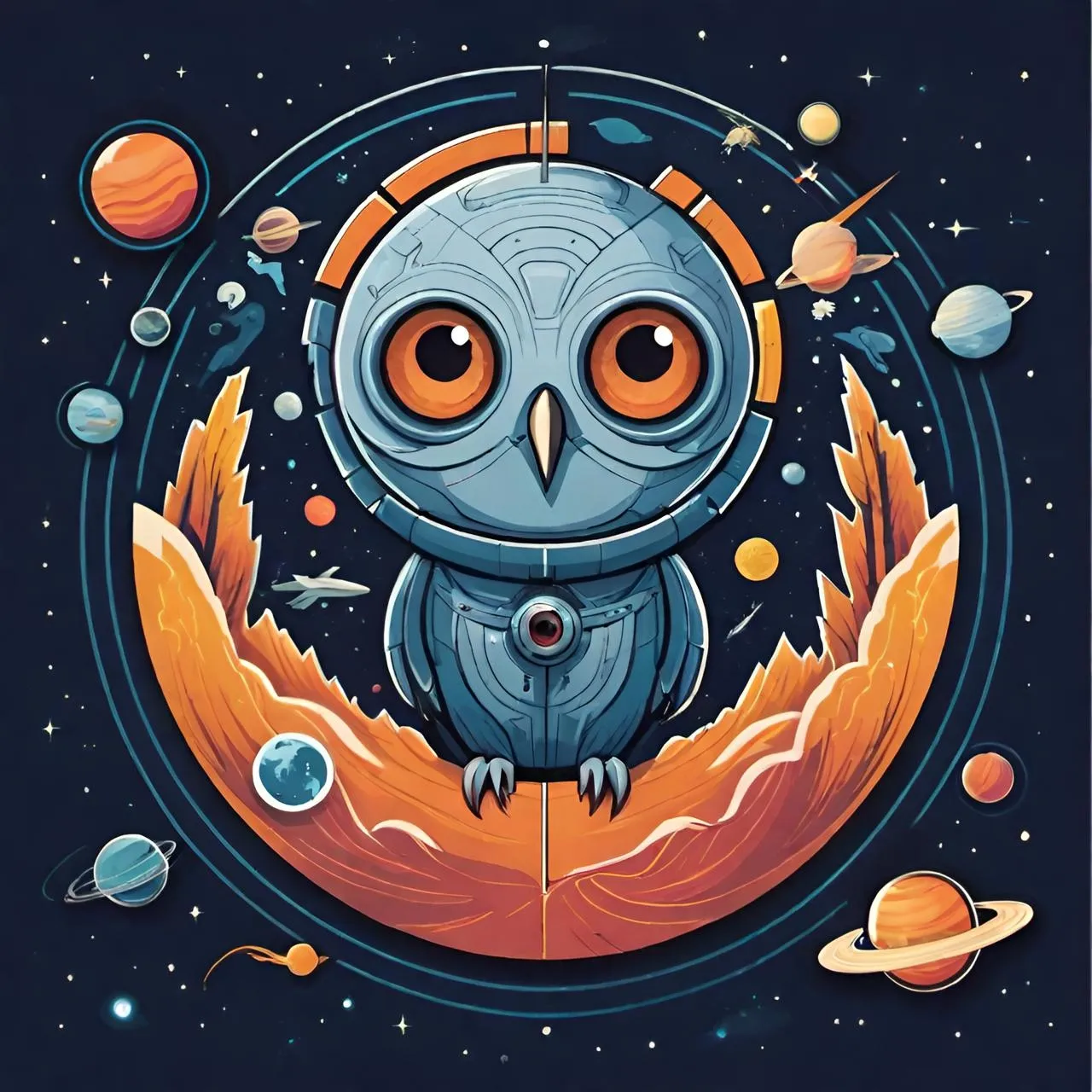 an owl sitting on top of an orange moon