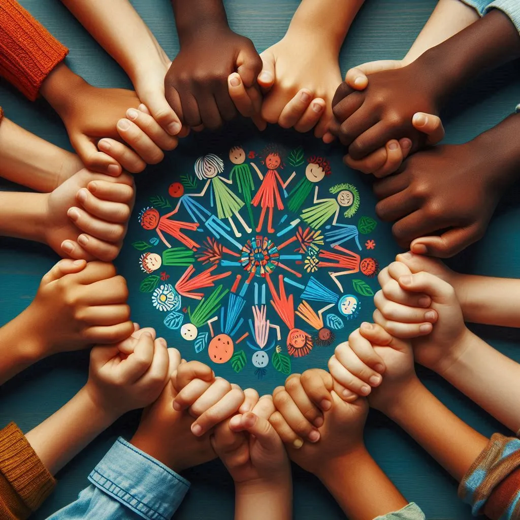 image of children holding hands symbolizing unity and strength in diversity.