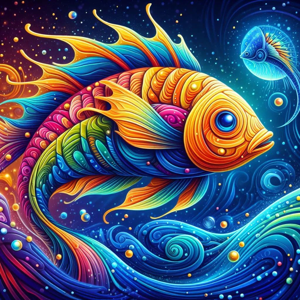 a painting of a fish and a jelly fish