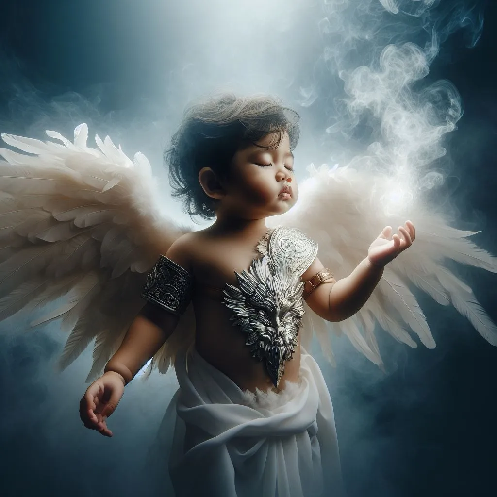 a young child dressed as an angel with wings