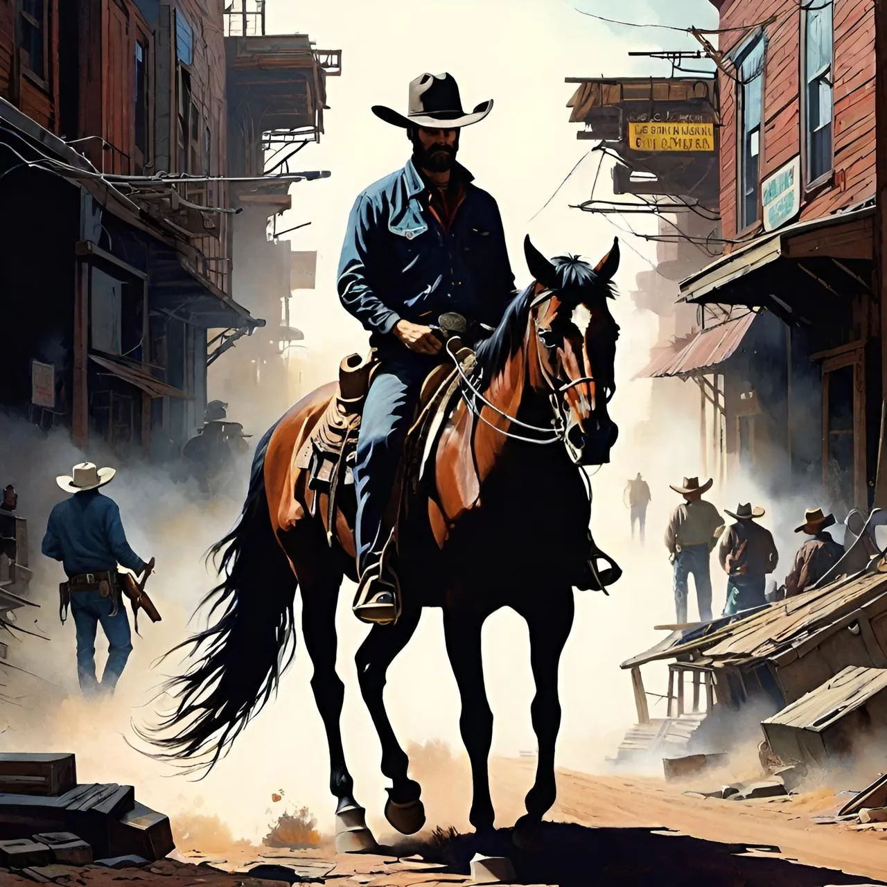 a painting of a cowboy riding a horse