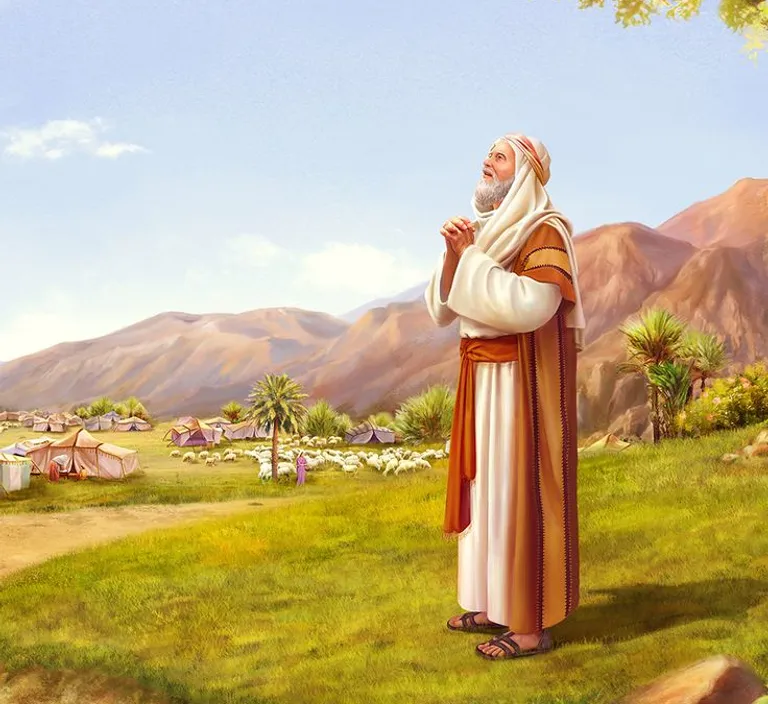 a painting of a man standing in a field