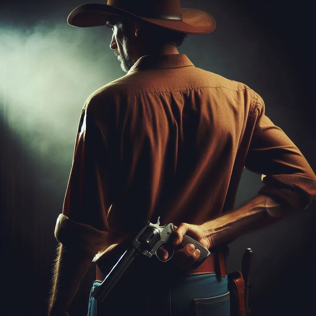 a man in a straw hat holding a gun