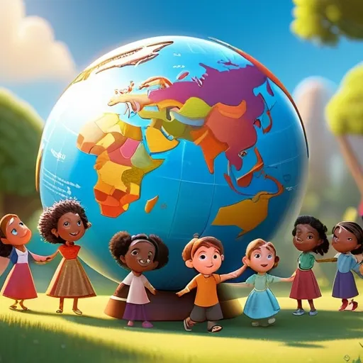 a group of children holding hands around the world