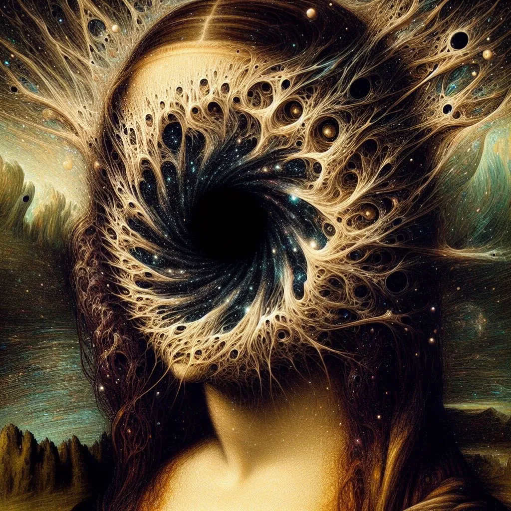 a painting of a woman's face with a spiral design on it