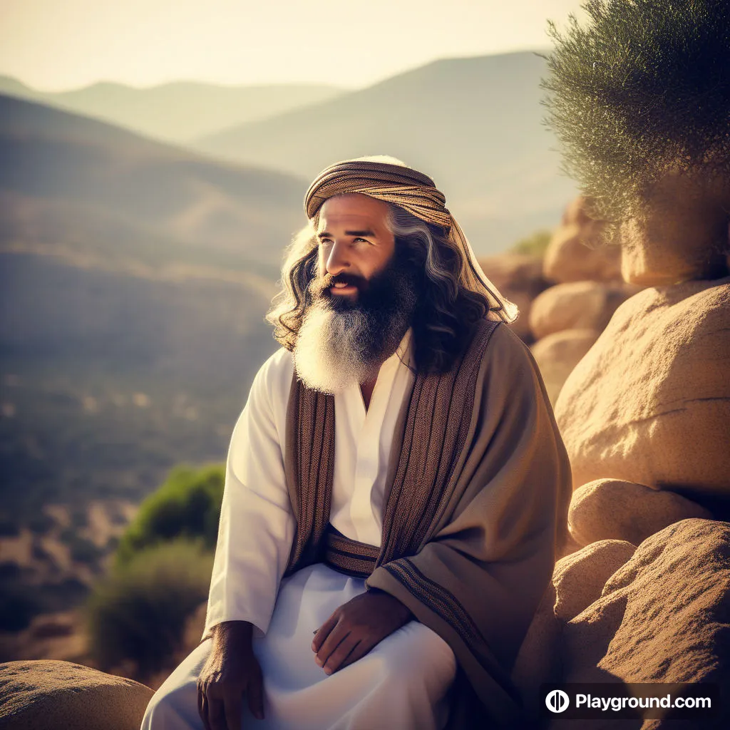 a man with a beard sitting on a rock