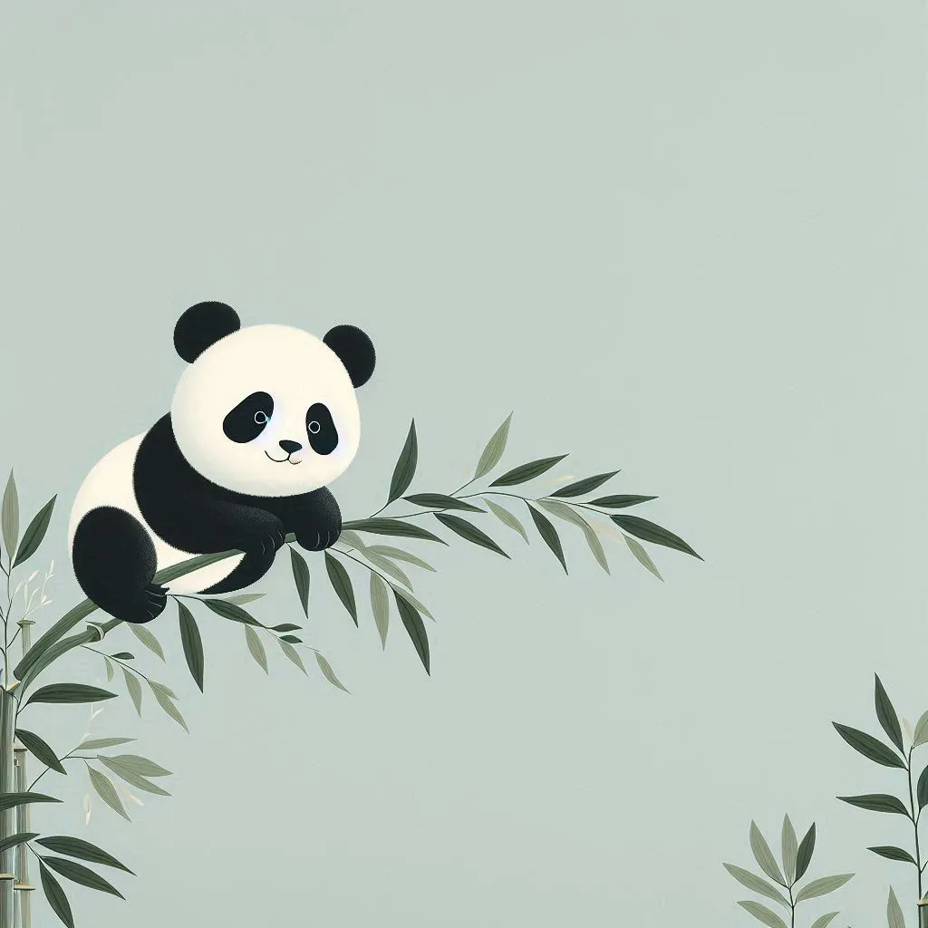 a panda bear sitting on top of a bamboo tree