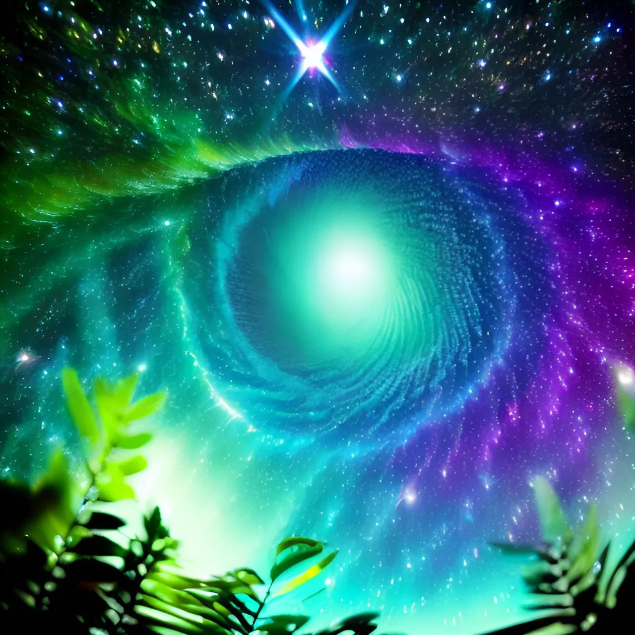 a painting of a spiral galaxy with stars in the background