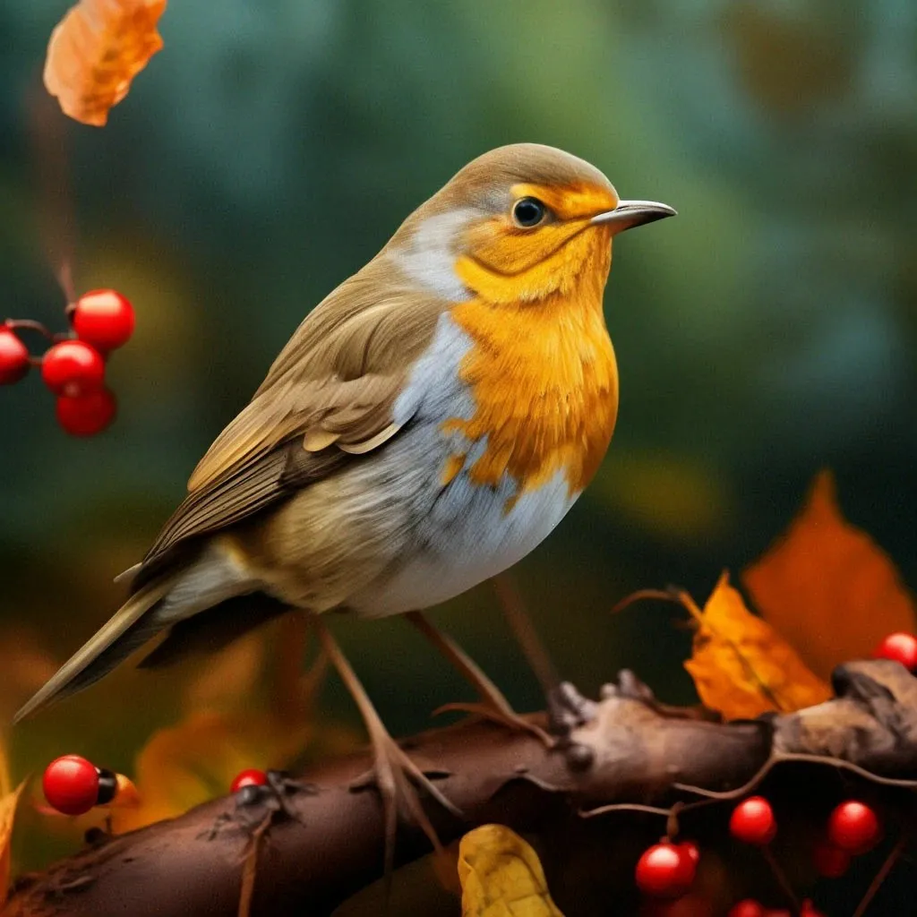 a bird sitting on a branch surrounded by leaves and berries