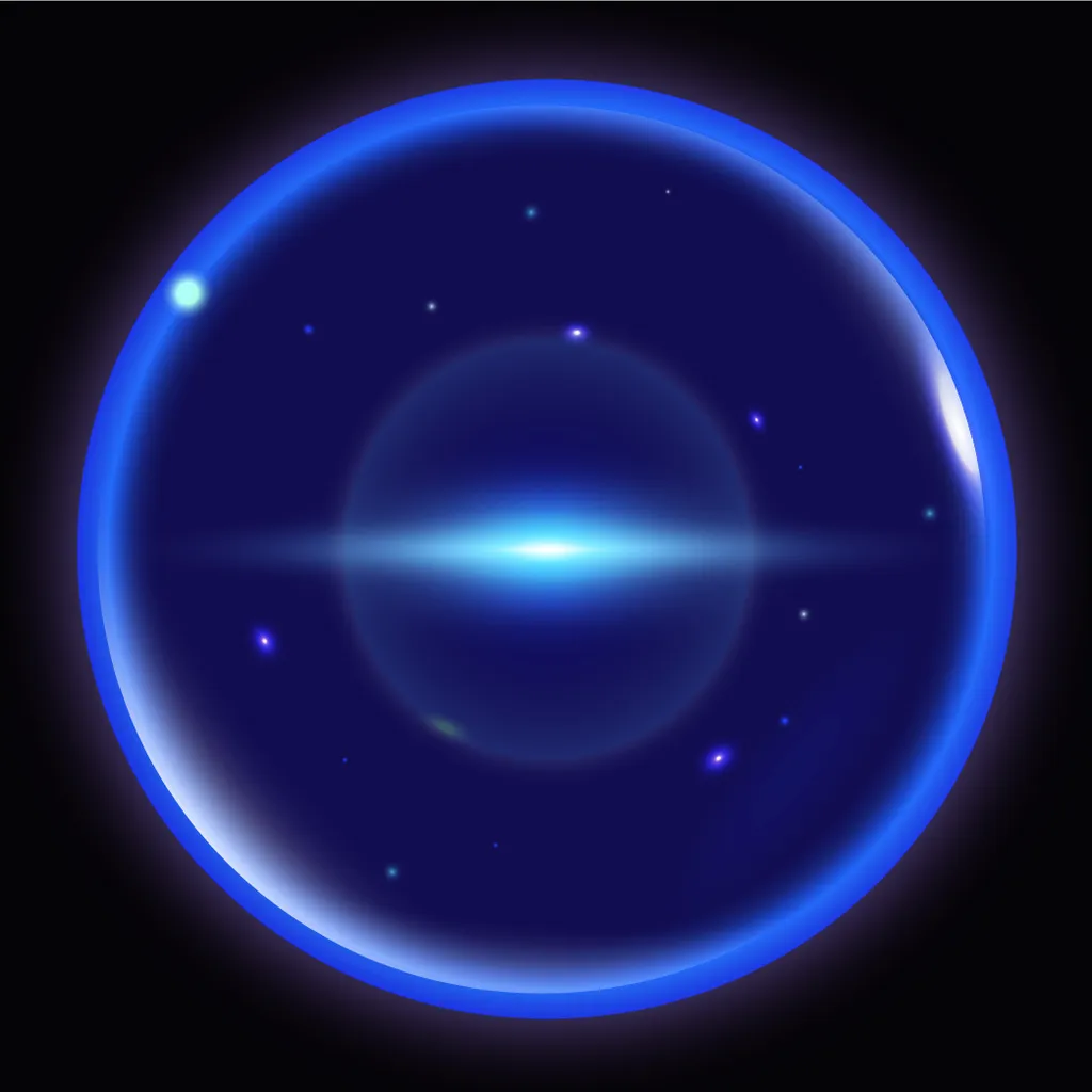 a blue circular object with stars in the background