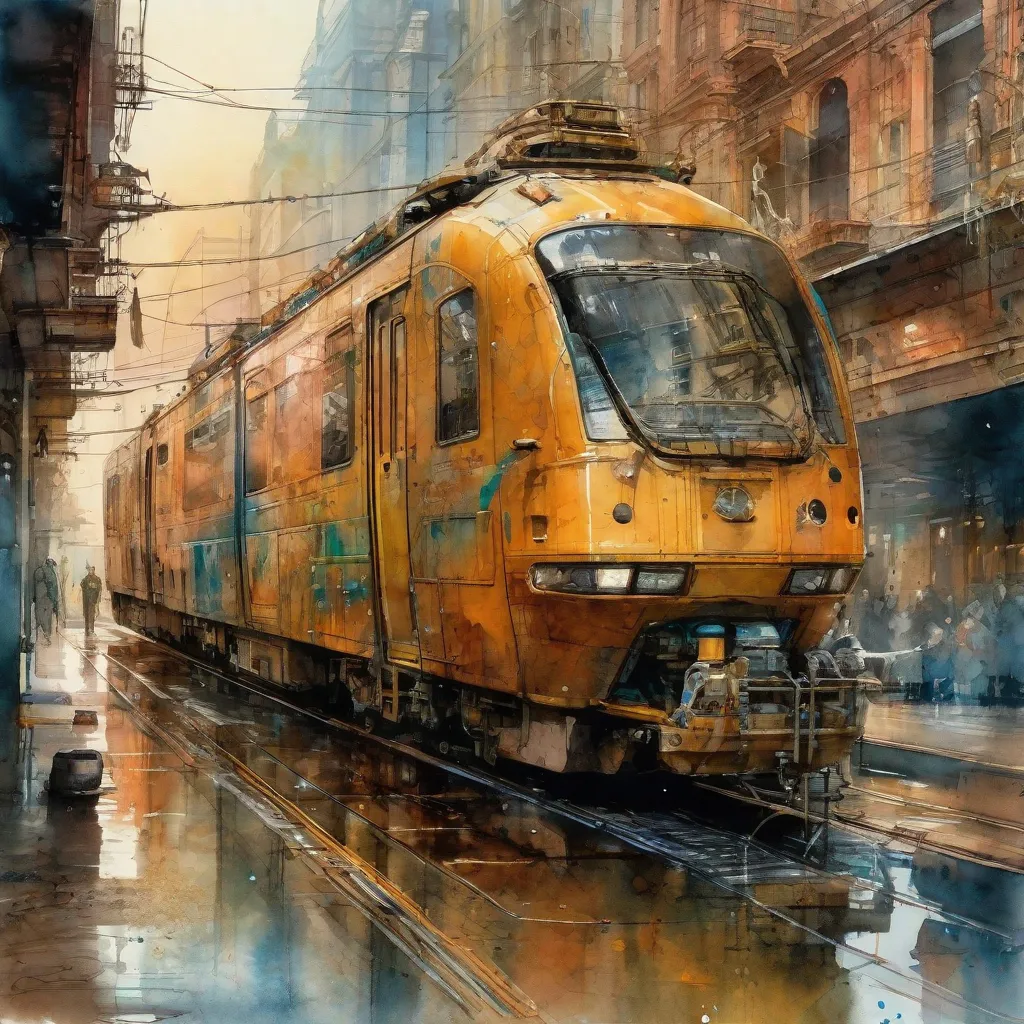 a painting of a train on a train track