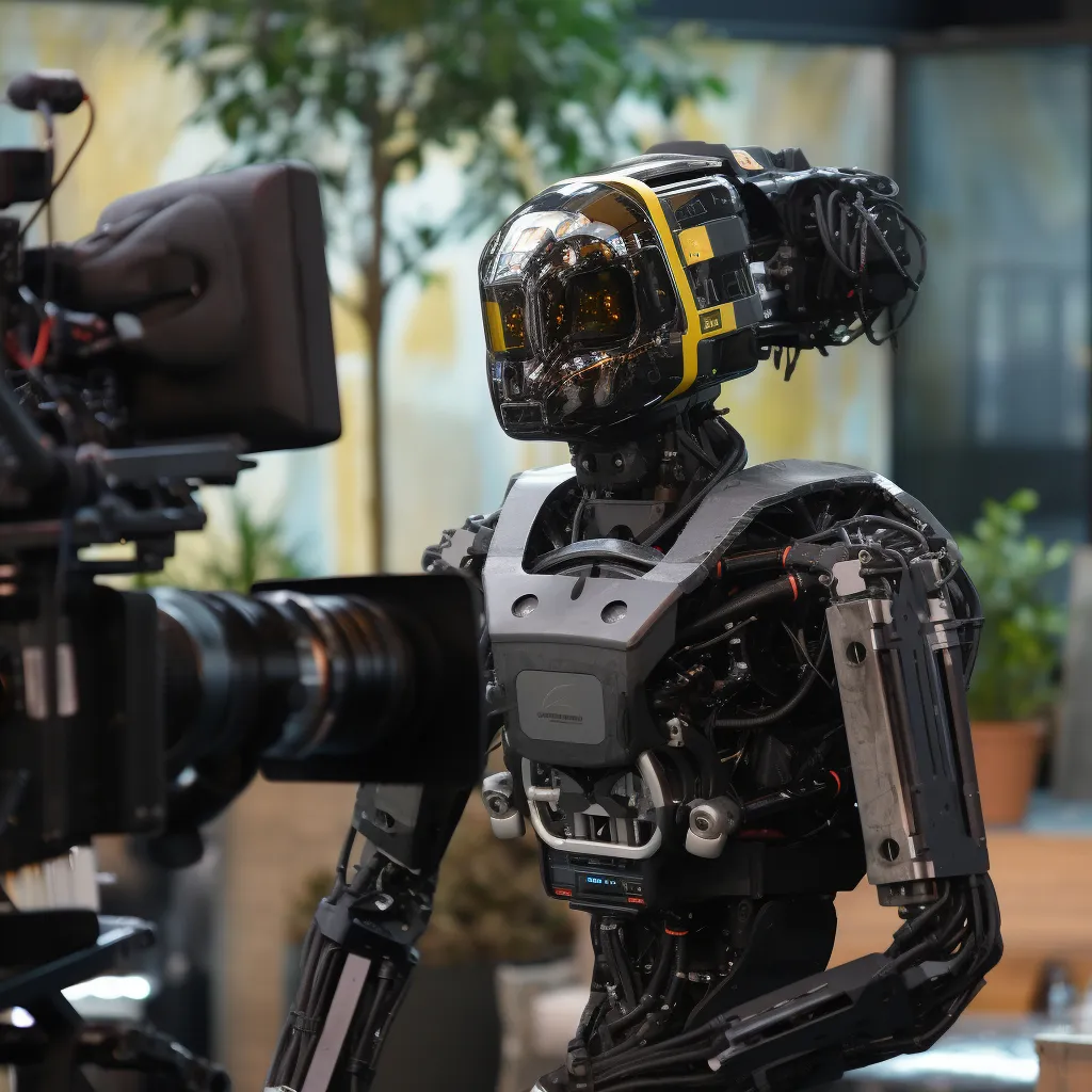 a robot is standing in front of a camera