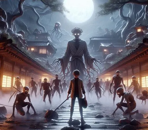 a man standing in front of a group of zombies