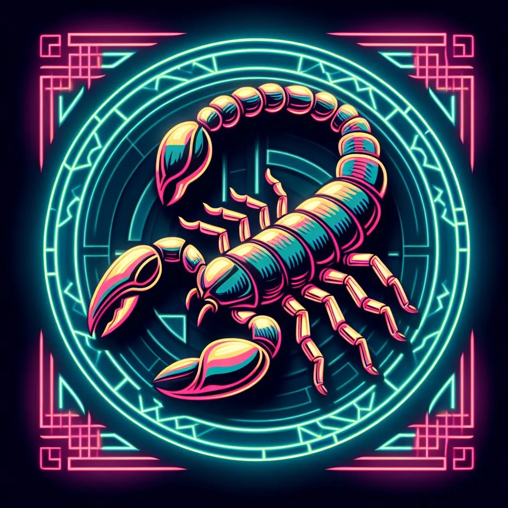 a scorpion on a neon background