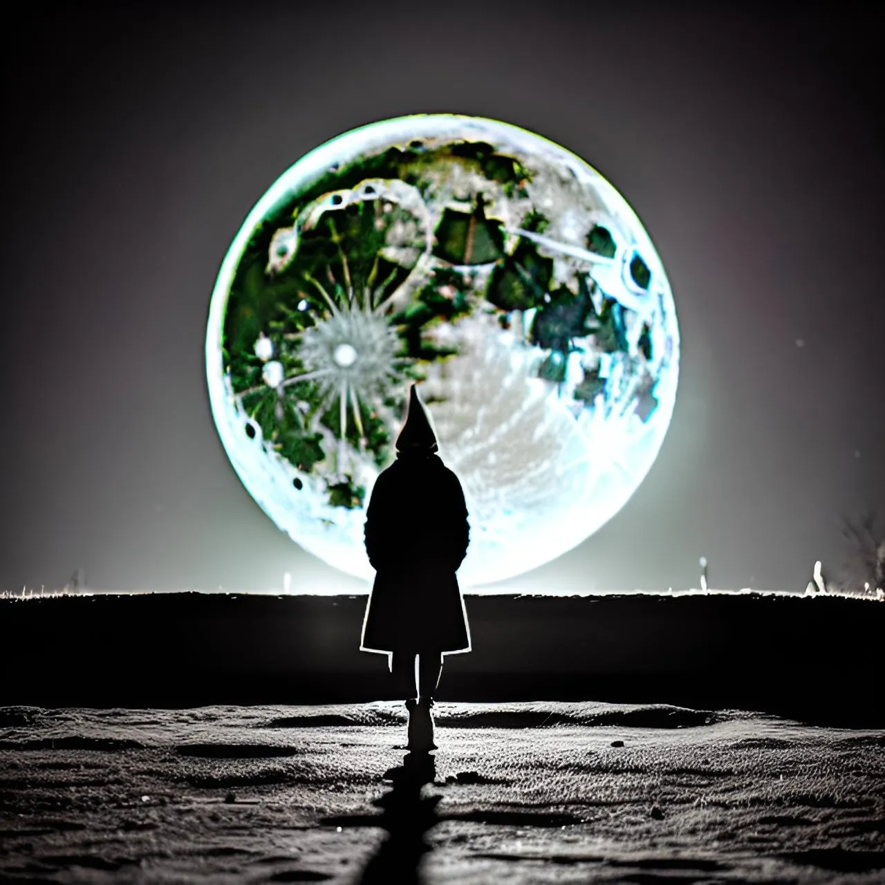 a person standing in front of a picture of the moon