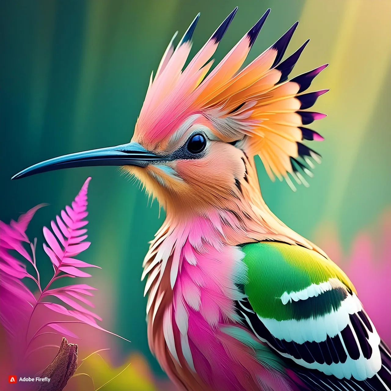 a painting of a colorful bird with feathers