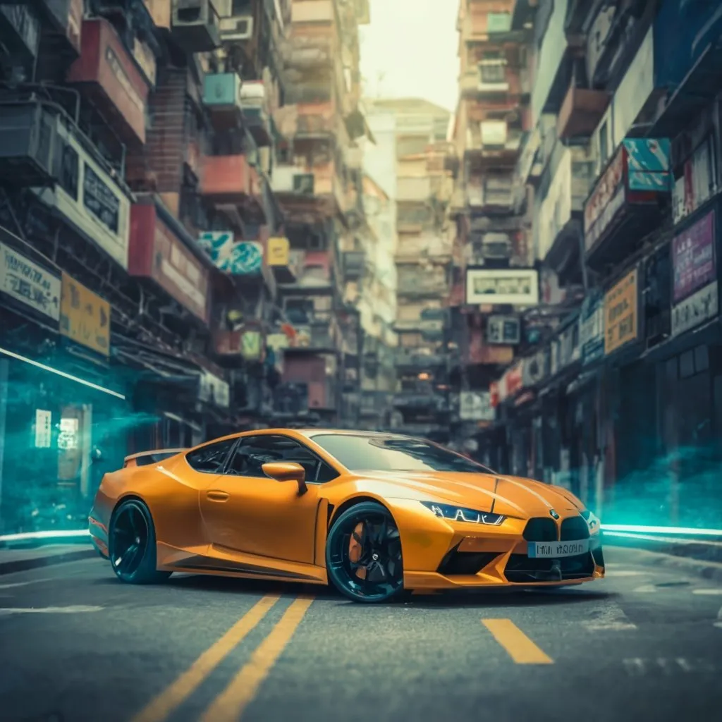 a yellow sports car parked on a city street