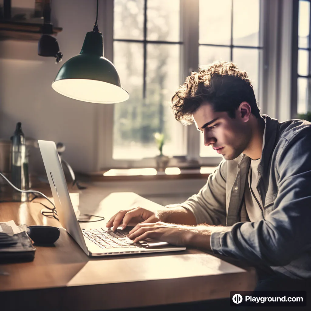 a man sitting at a desk using a laptop computer