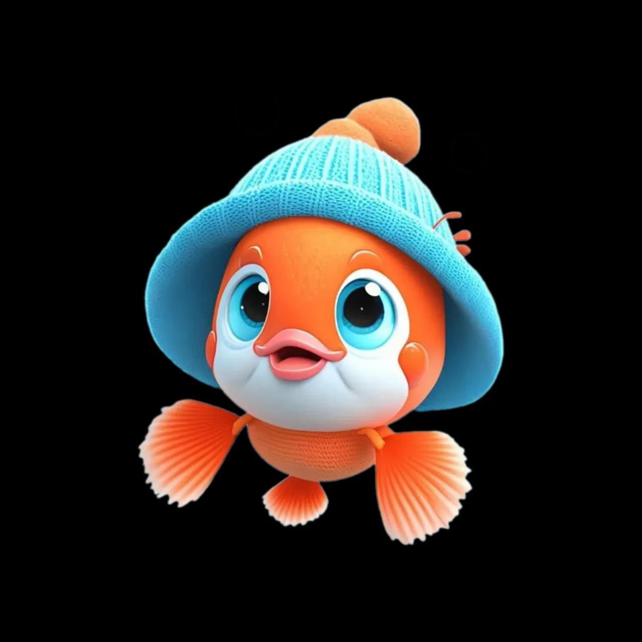 toy, cartoon, font, electric blue, animated cartoon, costume hat, fictional character, animation, fish, tail