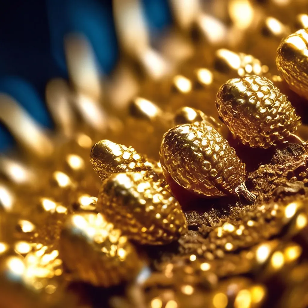 a close up of some gold colored objects