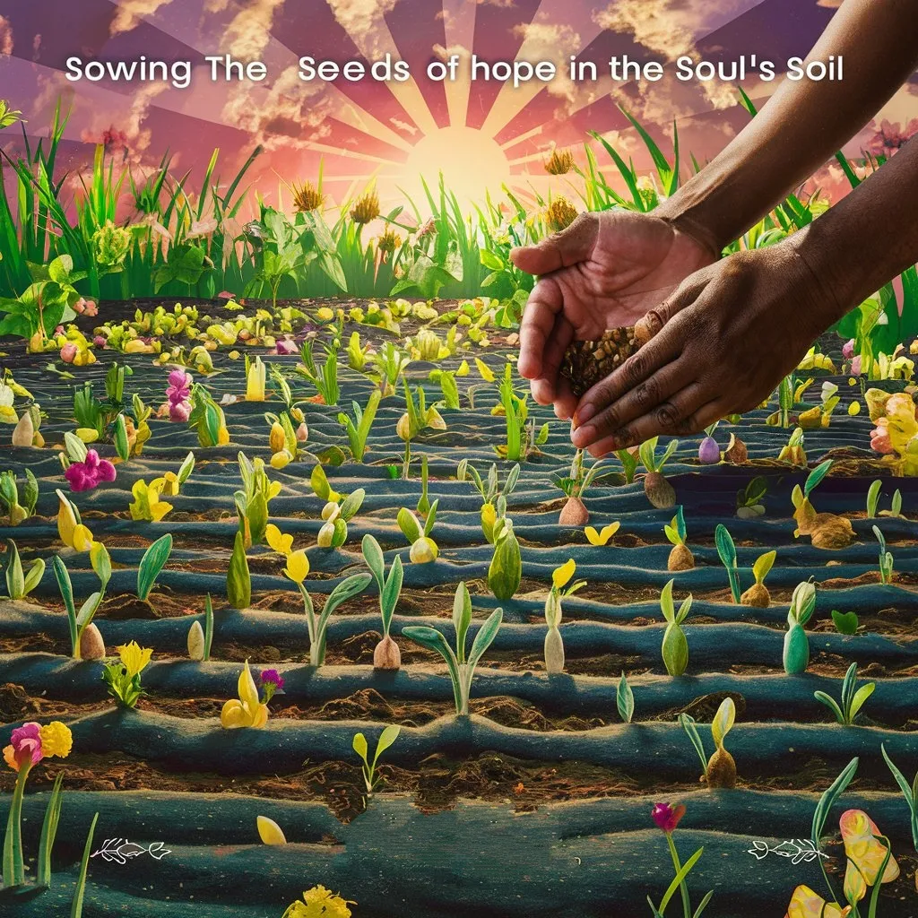 a person holding a seed in a field of flowers