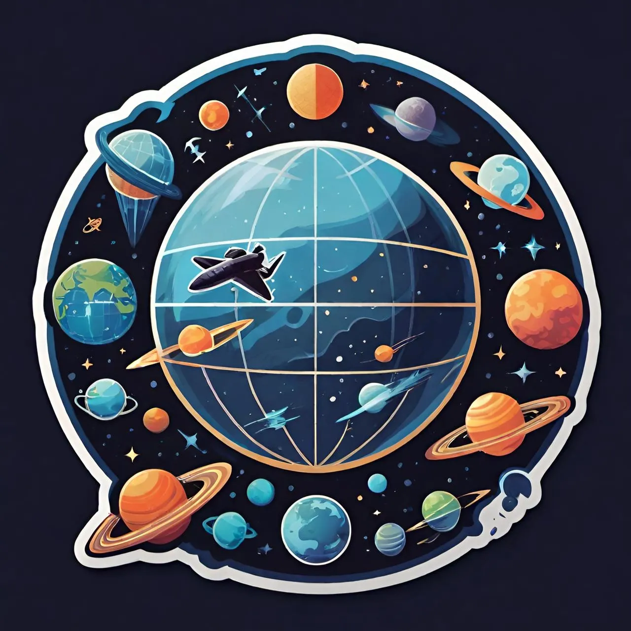 a sticker of a space scene with planets