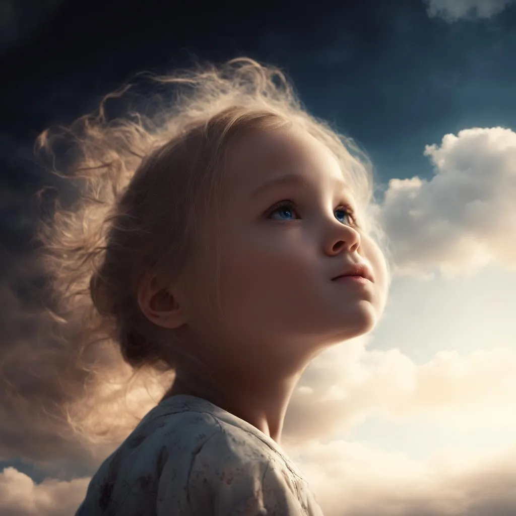 a little girl looking up into the sky