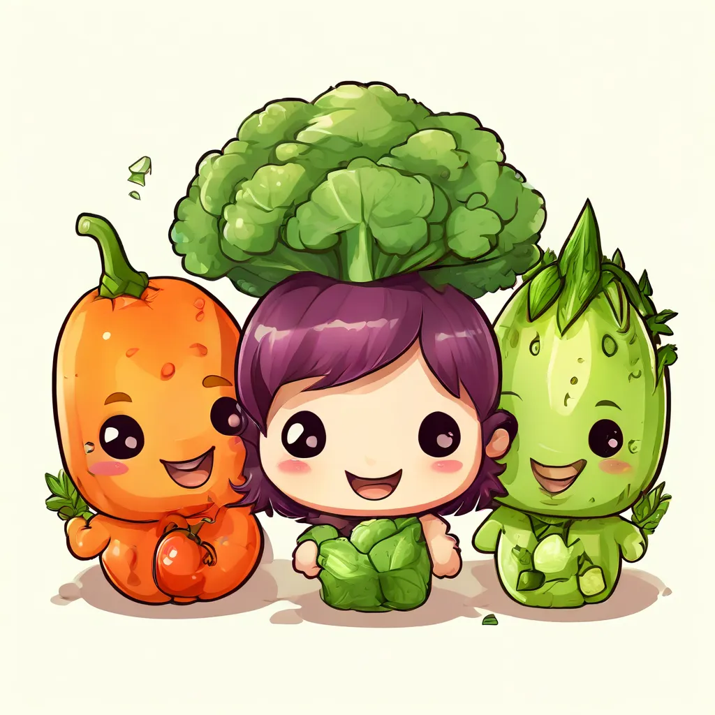 a group of cartoon vegetables sitting next to each other