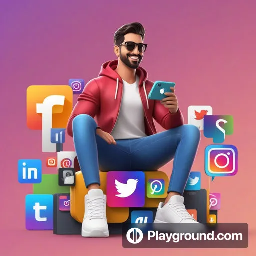 a man sitting on top of a pile of social icons