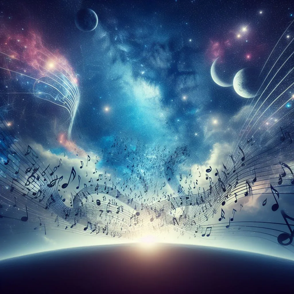 a group of musical notes floating in the air