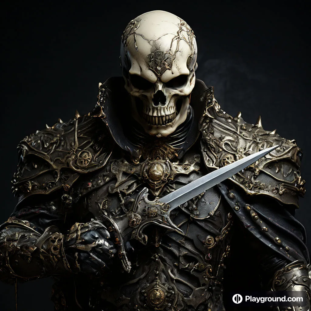 a statue of a skeleton holding a sword