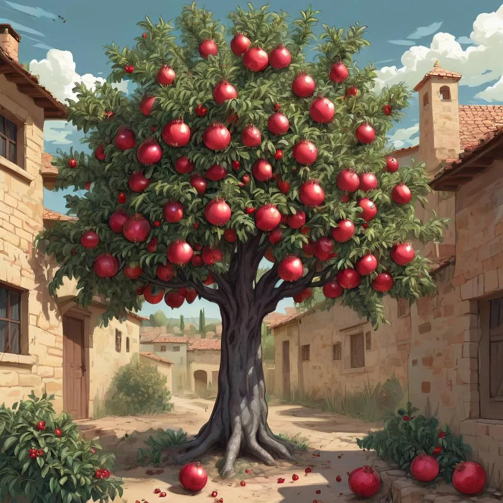 pomegranate tree in a courtyard