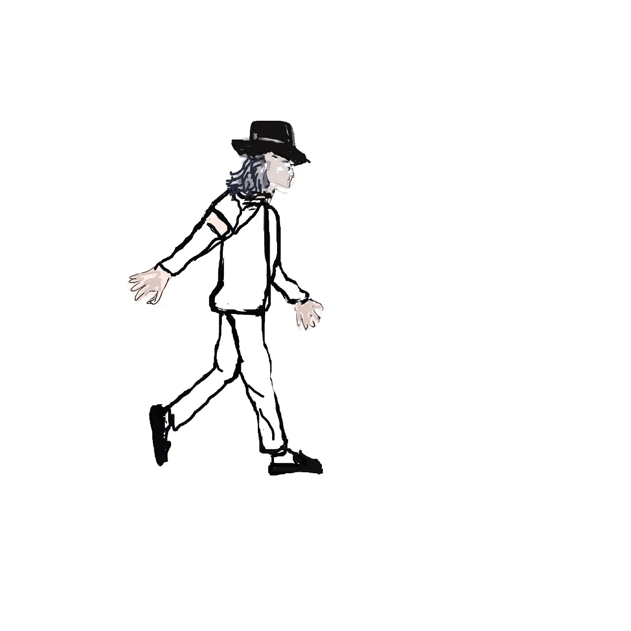 a drawing of a man with a hat dancing moonwak