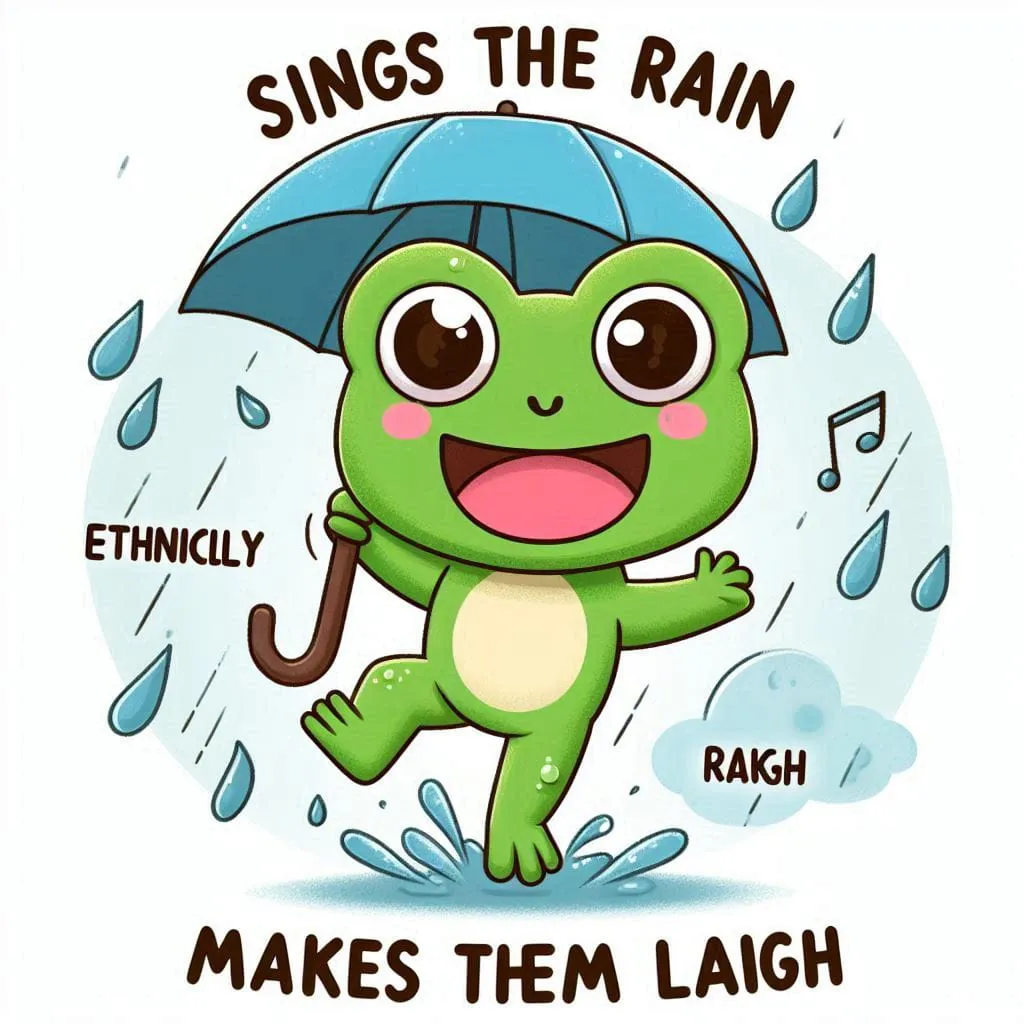 a cartoon frog with an umbrella in the rain