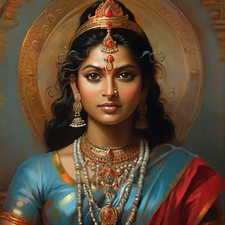 a painting of a woman wearing a necklace, wearing red saree