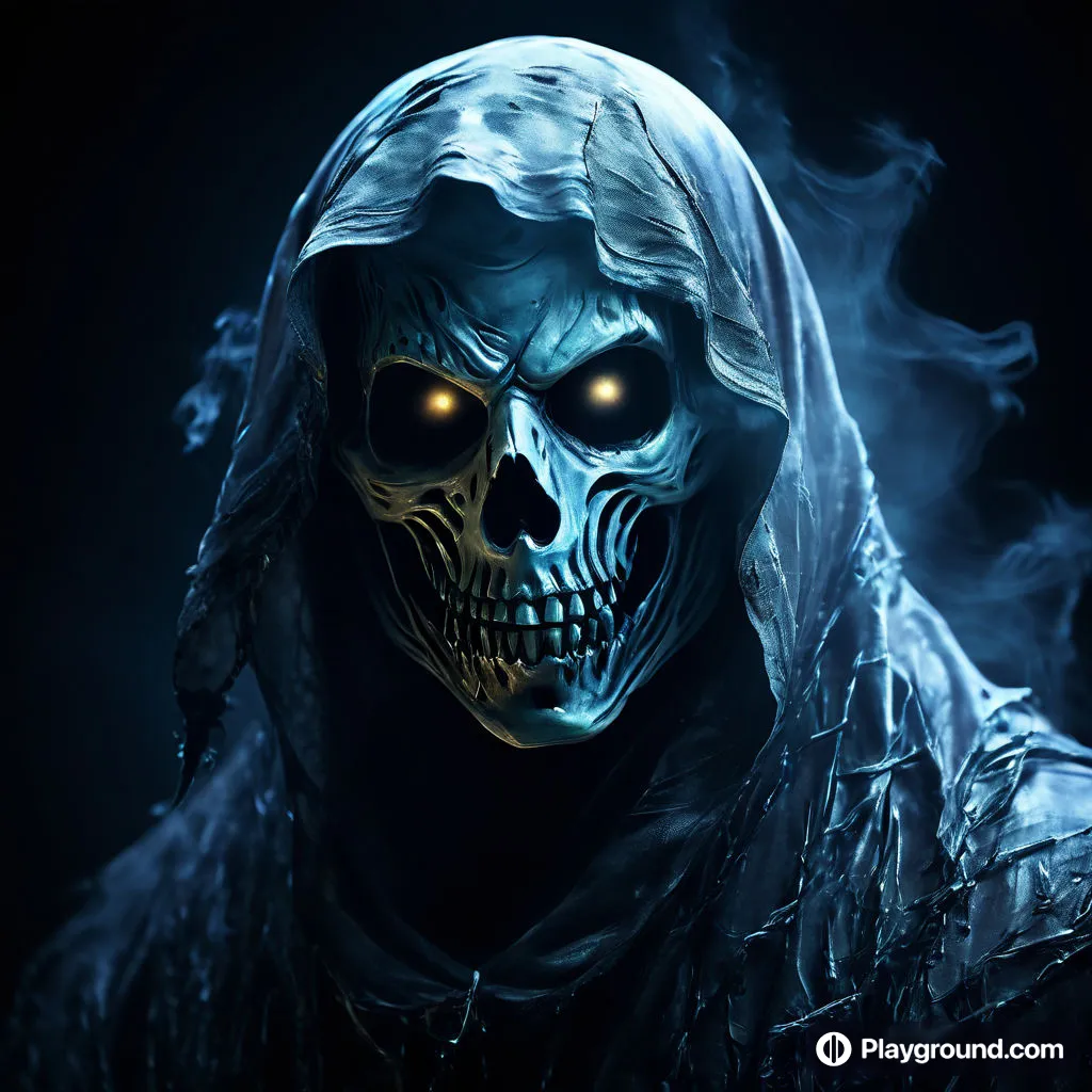 a skeleton wearing a hooded jacket and glowing eyes