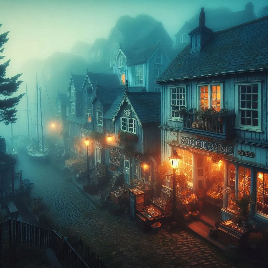 a foggy night in a small town