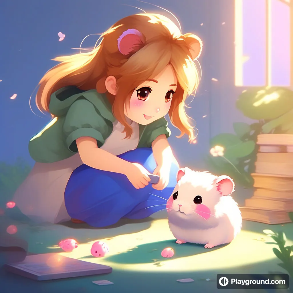 a girl is petting a small white animal