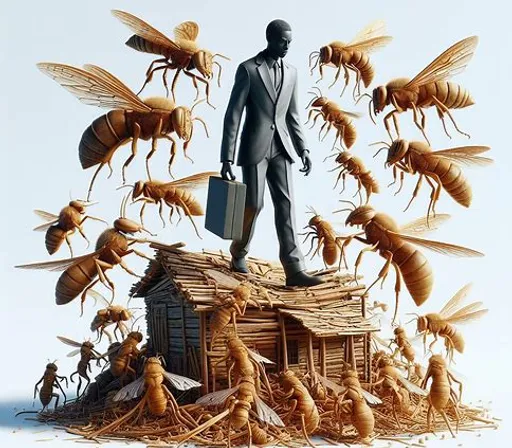 a man standing on top of a pile of bugs