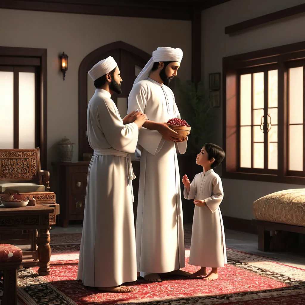 a little girl standing next to a man in a room