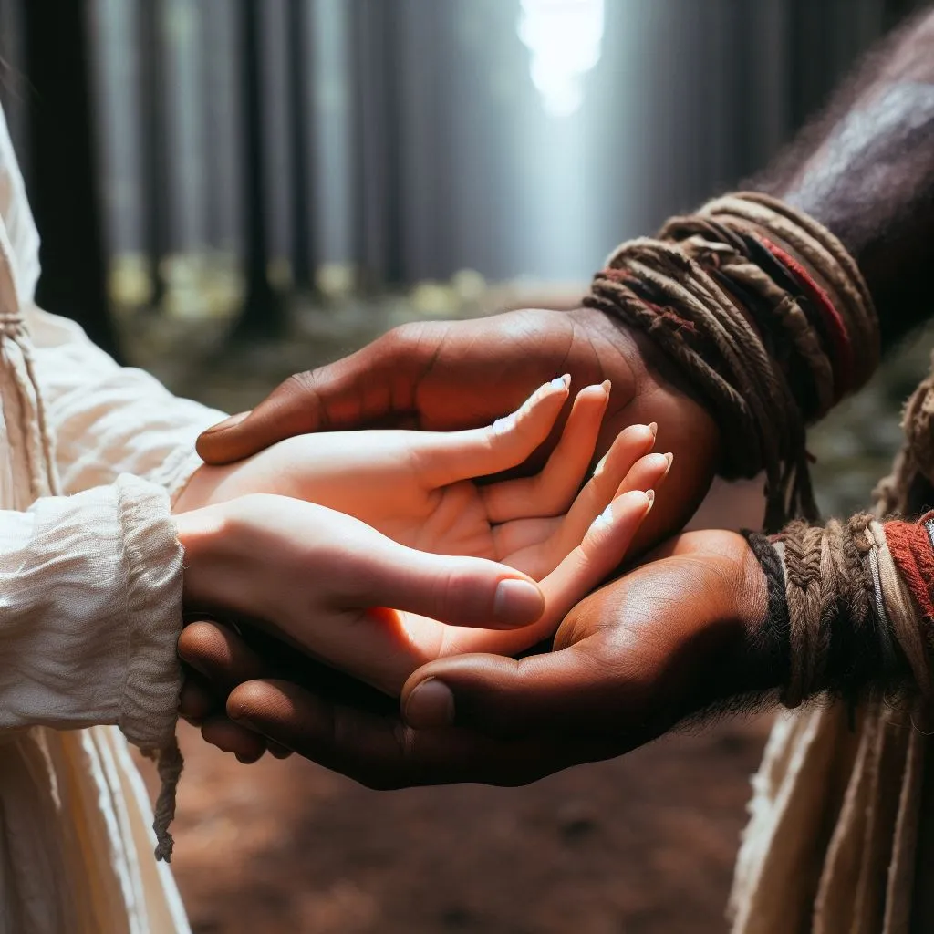 a close up of two people holding hands