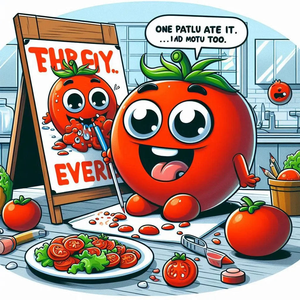 a cartoon picture of a tomato and a plate of tomatoes